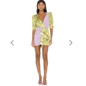 For Love and Lemons Womens Dubois Dress Sz Large Floral Mini Puff Sleeves Ruffle